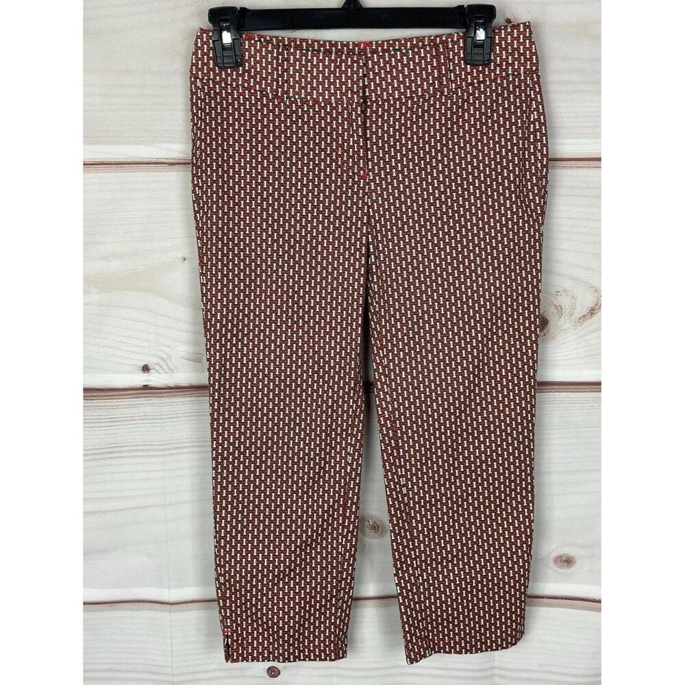Ann Taylor Cropped Pants 12P‎ Curvy Orange White Chain Link Stretch Modern
